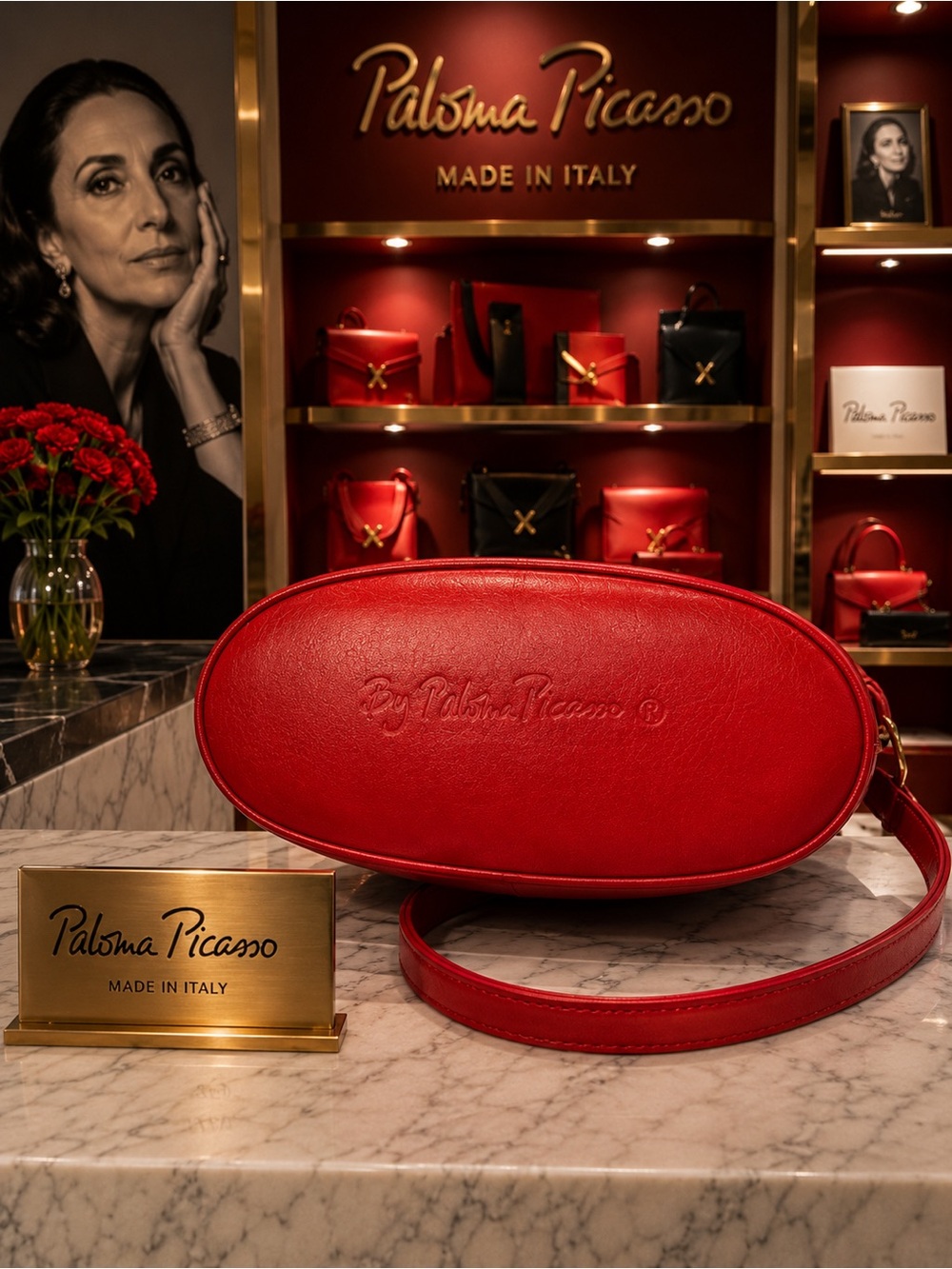 Paloma Picasso Red Leather Tote with Gold X Accents - Picture 3 of 4